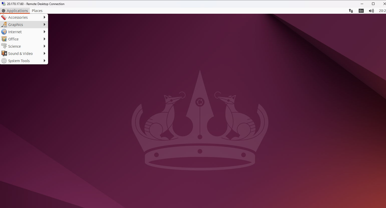 The sandbox GNOME desktop running inside a Remote Desktop window